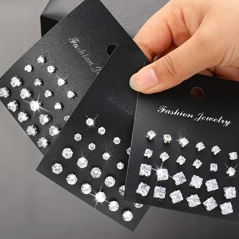 Women'S Fashionable Geometric Heart-Shaped Earrings Set | Classic Versatile Style, Suitable for Daily Wear, Party, Valentine'S Day Gift, Synthetic Zirconia, Stainless Steel Ear Needles