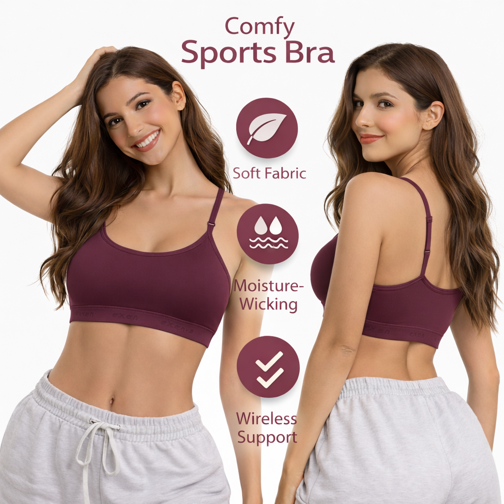 Comfy Wireless Sports Bra – Soft Fabric, Moisture-Wicking, and Wireless Support for Ultimate Comfort Size 36