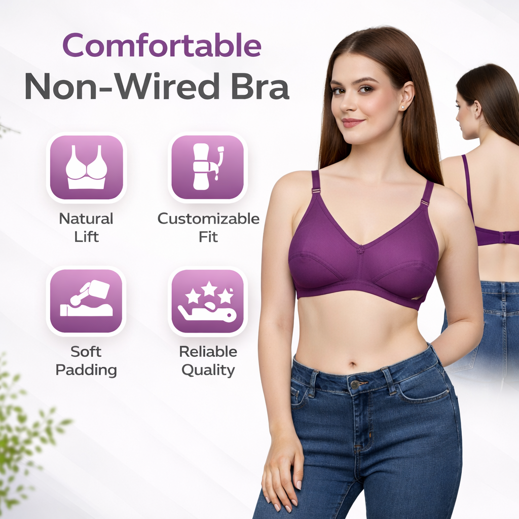 Women’s Comfort Bra – Blended Fabric, Non-Wired, Non-Padded, Everyday Wear, Size 32
