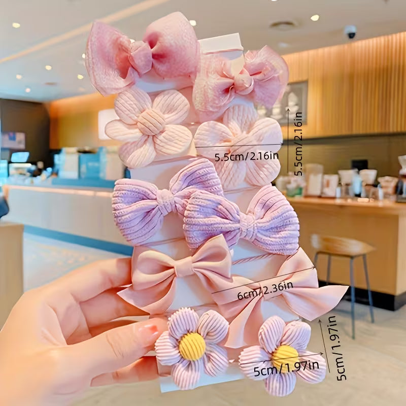 pack of 10 Sweet Style Bow Floral Designs, Featuring Strong Elasticity That Won'T Damage Hair, Perfect for Ponytail Accessories. Suitable for Everyday Use And Various Holiday Gifts.