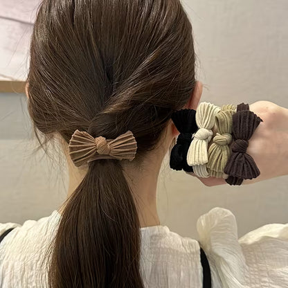 Warm Brown Hair Band Set for Women, High Elasticity Scrunchies with Bowknot, Soft Wide Headbands for Girls, Ladies Hair Accessories Gift Set