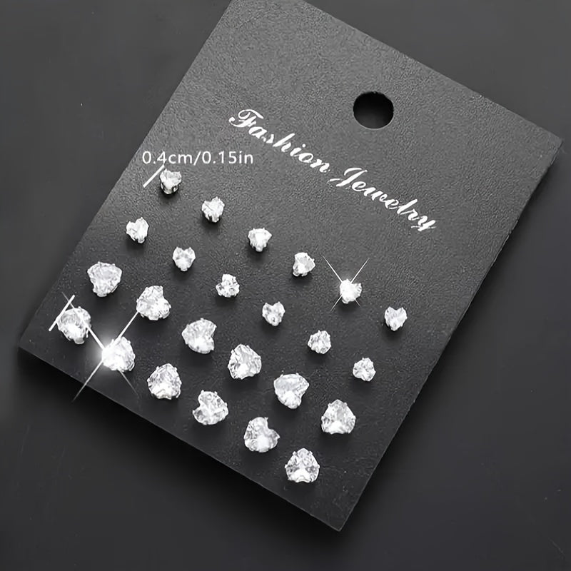 Women'S Fashionable Geometric Heart-Shaped Earrings Set | Classic Versatile Style, Suitable for Daily Wear, Party, Valentine'S Day Gift, Synthetic Zirconia, Stainless Steel Ear Needles