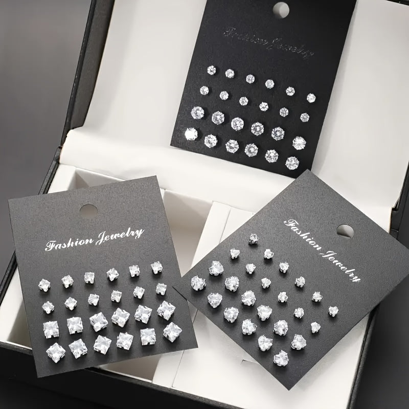 Women'S Fashionable Geometric Heart-Shaped Earrings Set | Classic Versatile Style, Suitable for Daily Wear, Party, Valentine'S Day Gift, Synthetic Zirconia, Stainless Steel Ear Needles