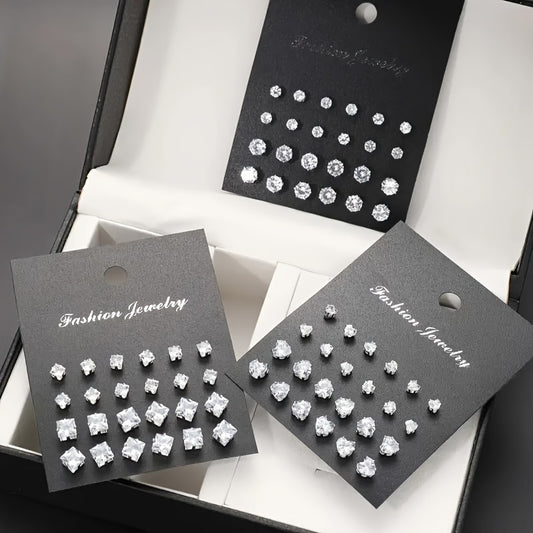 Women'S Fashionable Geometric Heart-Shaped Earrings Set | Classic Versatile Style, Suitable for Daily Wear, Party, Valentine'S Day Gift, Synthetic Zirconia, Stainless Steel Ear Needles