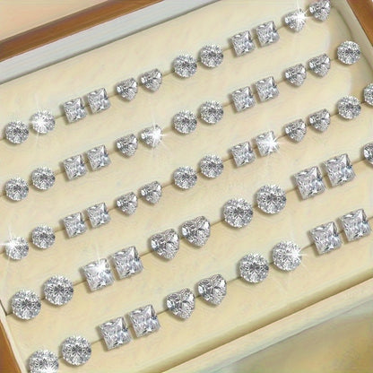 Women'S Fashionable Geometric Heart-Shaped Earrings Set | Classic Versatile Style, Suitable for Daily Wear, Party, Valentine'S Day Gift, Synthetic Zirconia, Stainless Steel Ear Needles