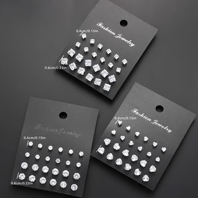 Women'S Fashionable Geometric Heart-Shaped Earrings Set | Classic Versatile Style, Suitable for Daily Wear, Party, Valentine'S Day Gift, Synthetic Zirconia, Stainless Steel Ear Needles