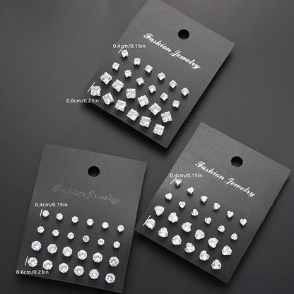 Women'S Fashionable Geometric Heart-Shaped Earrings Set | Classic Versatile Style, Suitable for Daily Wear, Party, Valentine'S Day Gift, Synthetic Zirconia, Stainless Steel Ear Needles