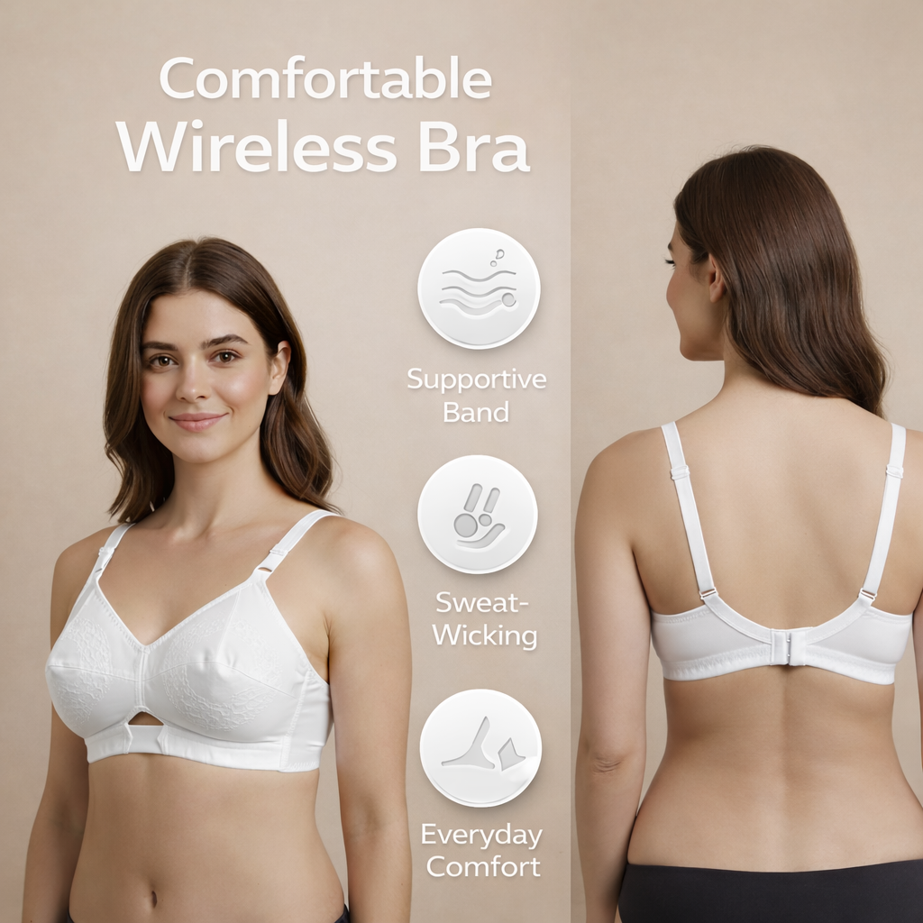 Comfortable Cotton Wireless Bra for Women | Hook Back Closure | Everyday Support Bra – Size 32