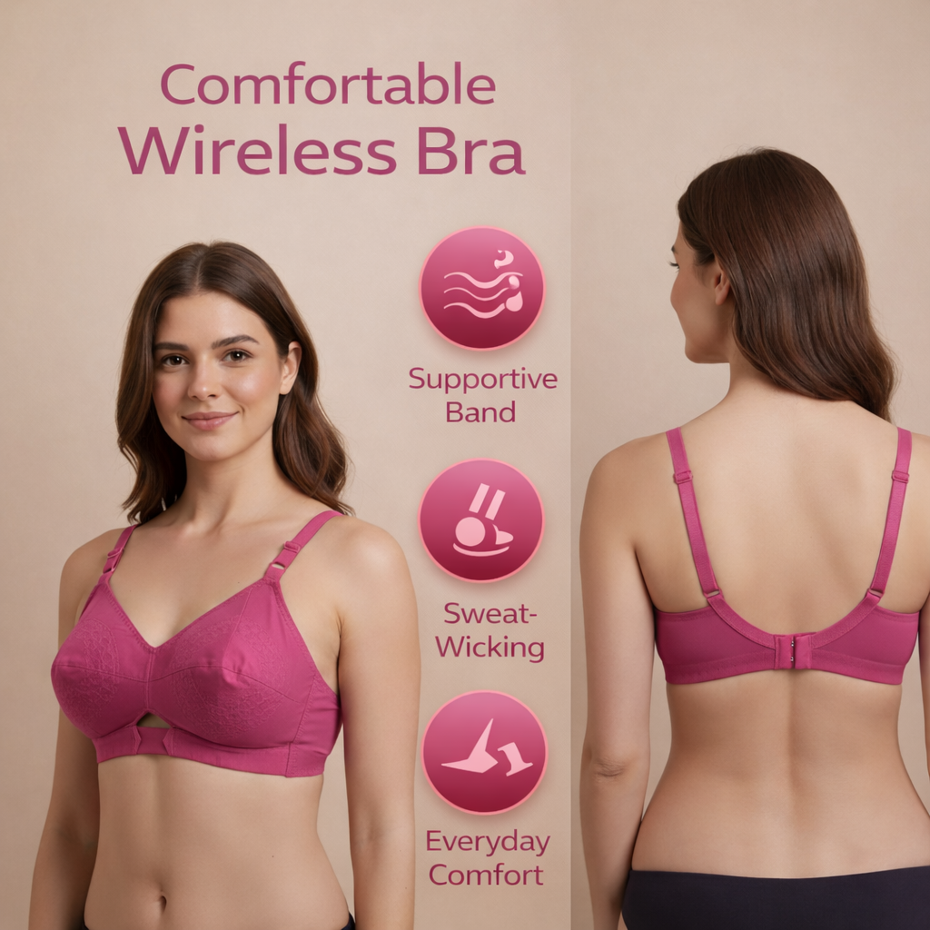 Comfortable Cotton Wireless Bra for Women | Hook Back Closure | Everyday Support Bra – Size 32