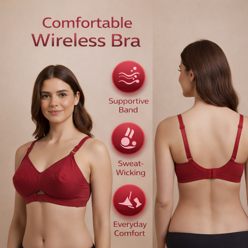 Comfortable Cotton Wireless Bra for Women | Hook Back Closure | Everyday Support Bra – Size 32