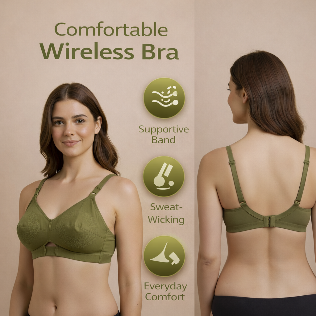 Comfortable Cotton Wireless Bra for Women | Hook Back Closure | Everyday Support Bra – Size 32