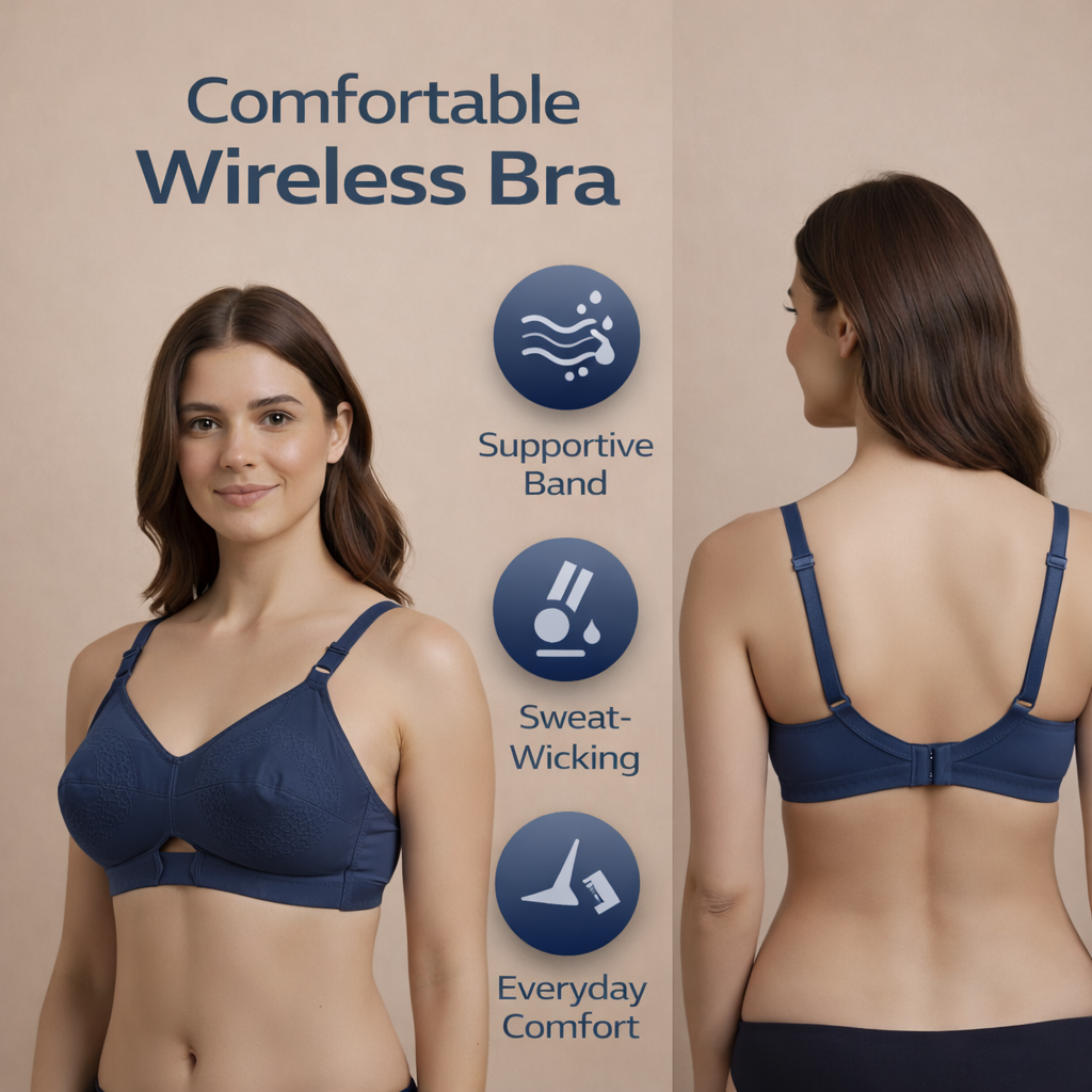 Comfortable Cotton Wireless Bra for Women | Hook Back Closure | Everyday Support Bra – Size 32