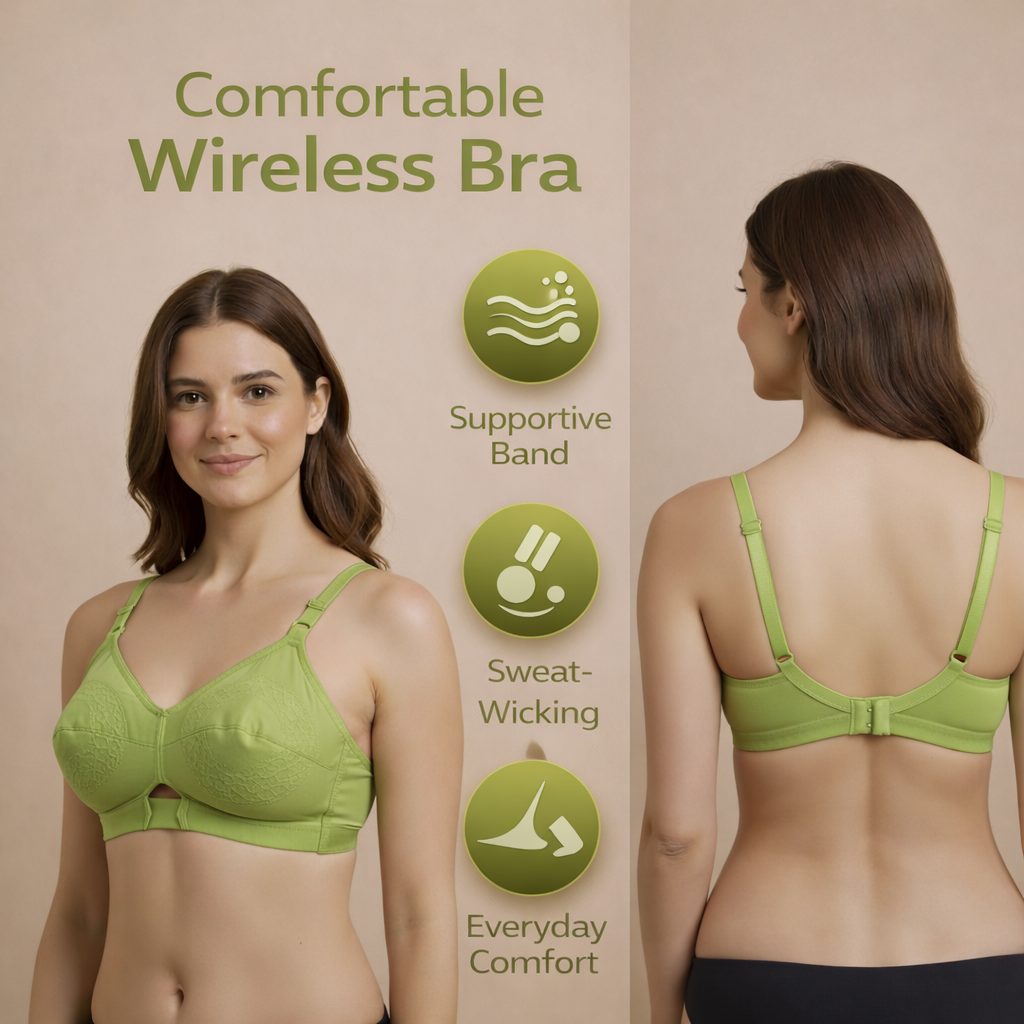 Comfortable Cotton Wireless Bra for Women | Hook Back Closure | Everyday Support Bra – Size 32