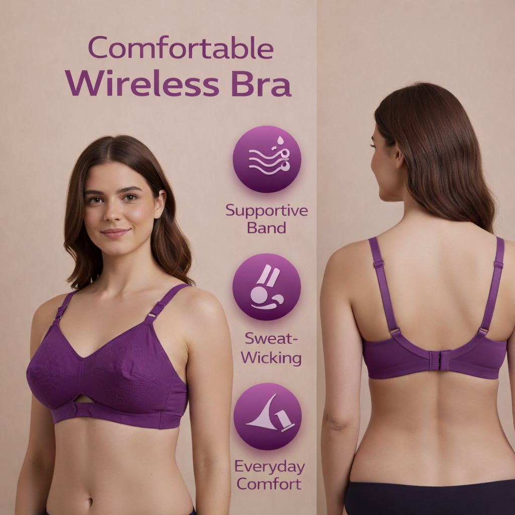 Comfortable Cotton Wireless Bra for Women | Hook Back Closure | Everyday Support Bra – Size 32