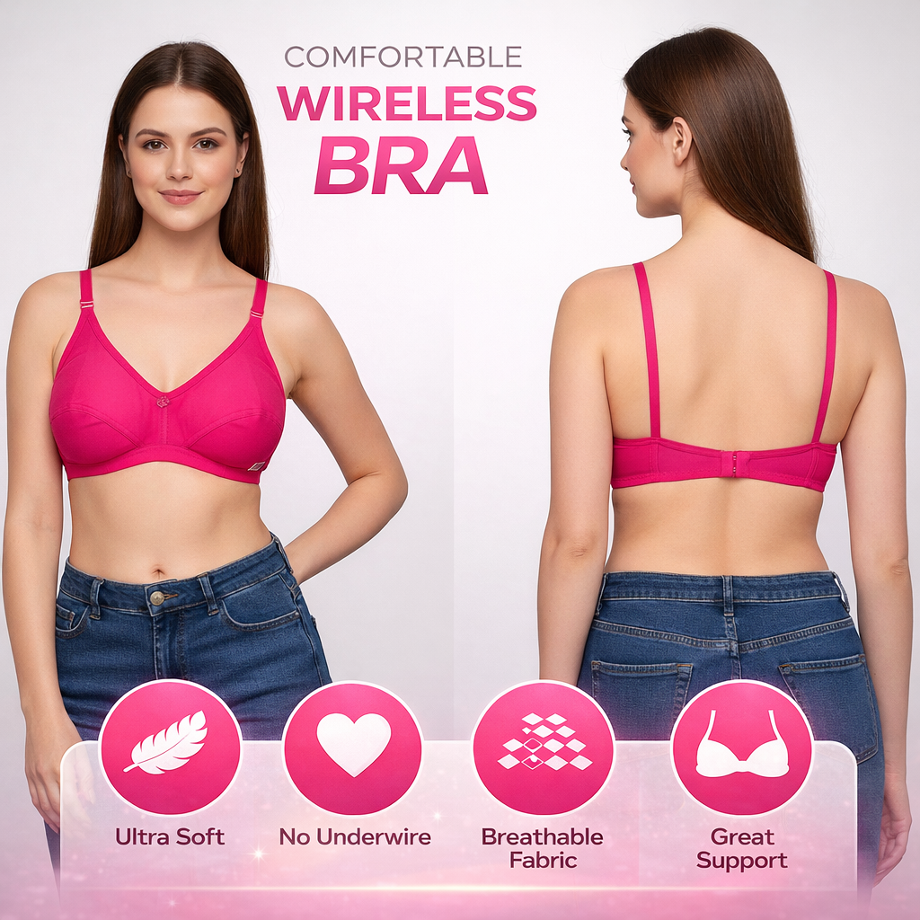 Women’s Comfort Bra – Blended Fabric, Non-Wired, Non-Padded, Everyday Wear, Size 32