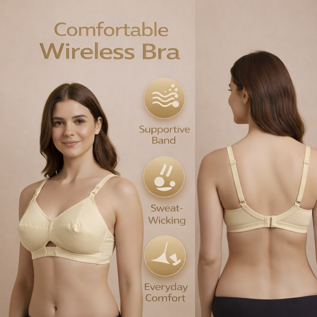 Comfortable Cotton Wireless Bra for Women | Hook Back Closure | Everyday Support Bra – Size 32