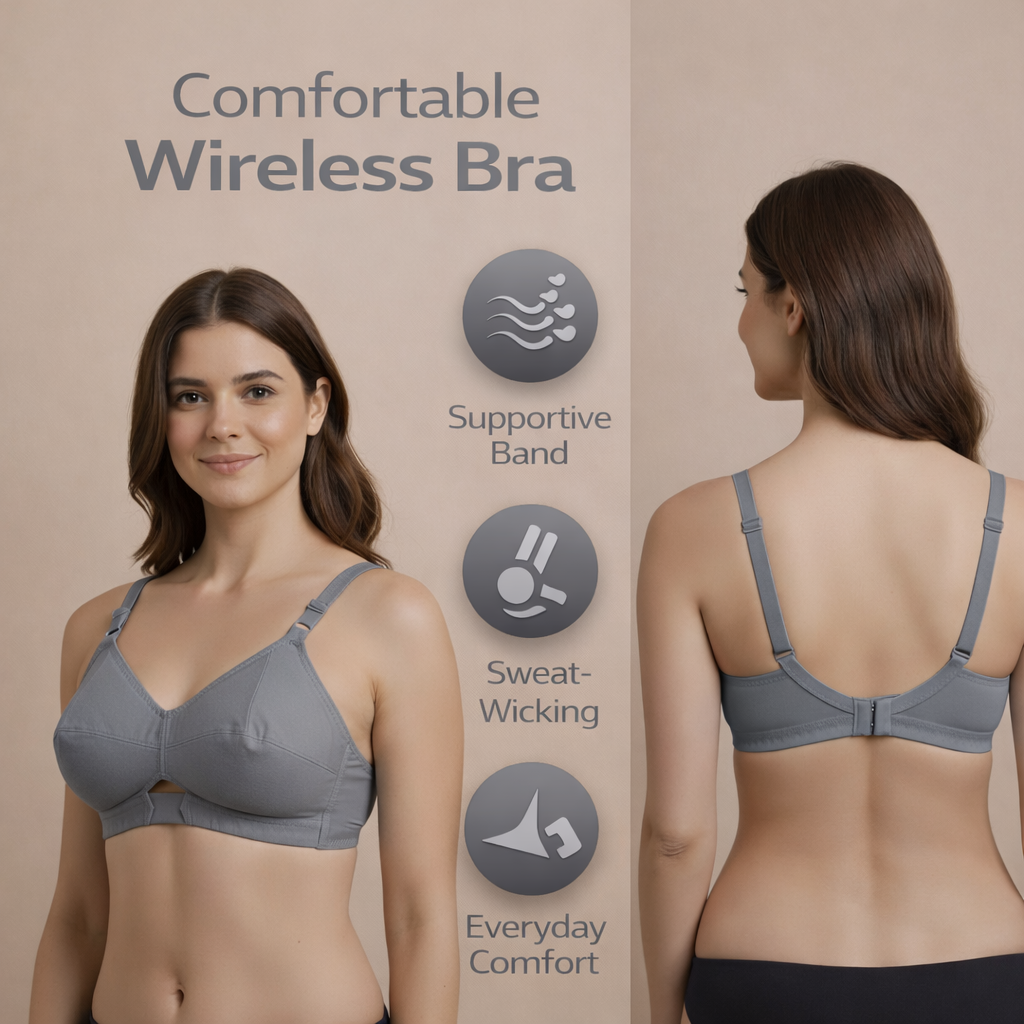 Comfortable Cotton Wireless Bra for Women | Hook Back Closure | Everyday Support Bra – Size 32