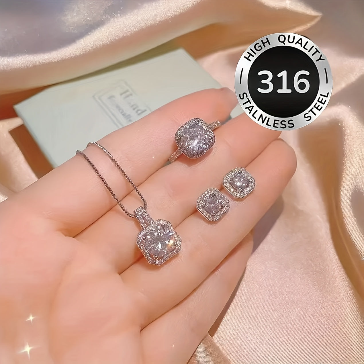 Elegant Cushion Halo Diamond Jewelry Set