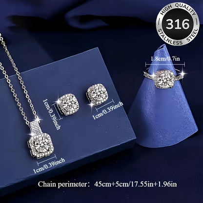 Elegant Cushion Halo Diamond Jewelry Set