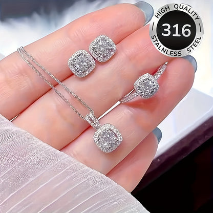 Elegant Cushion Halo Diamond Jewelry Set
