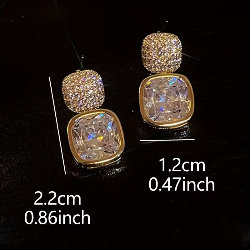 1 Pair Luxury Rhinestone Drop Earrings For Women, Bling Bling Elegant Style Zinc Alloy Dangle Earrings, Vintage Style, Fashion Accessory